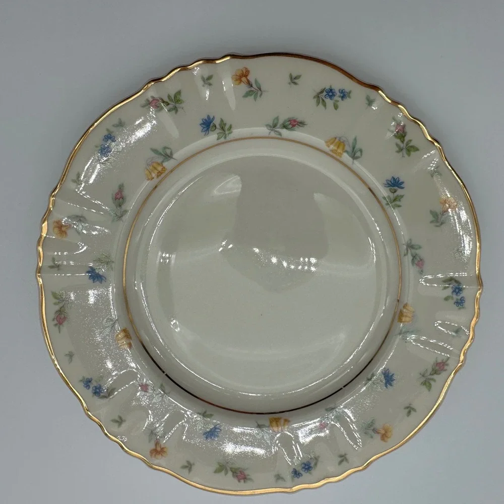 3 Syracuse China Suzanne Federal Shape Bread Plates Floral Gold 6.25